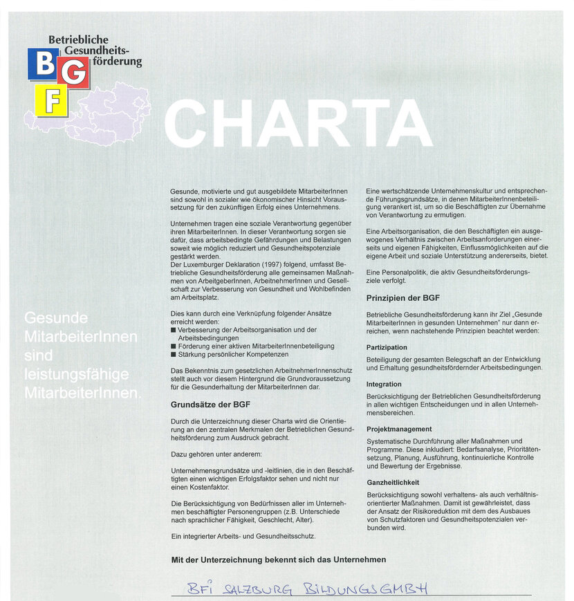 Charta der Betrieblichen Gesundheitsförderung Charta der Betrieblichen Gesundheitsförderung